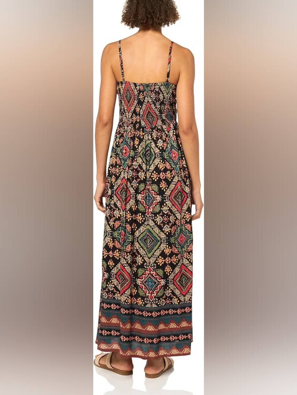 ANGIE Geometric Boho Maxi Dress Size M Cutout Front Smocked Back - Picture 3 of 12